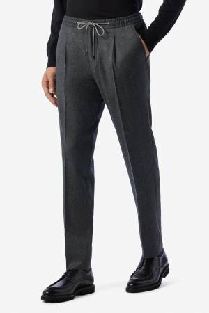 Dark grey wool flannel 1 pleated trousers- CORNELIANI